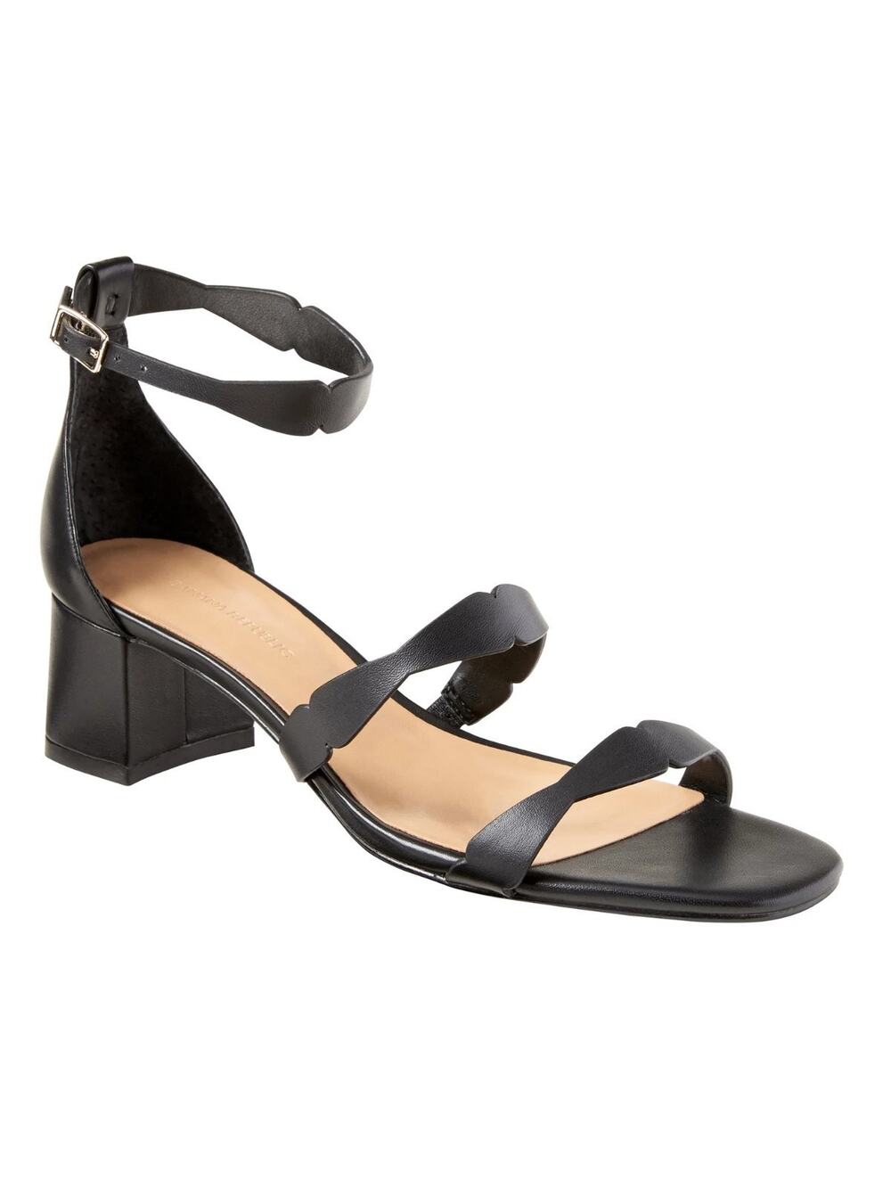 Banana Republic Laser-Cut Low Block-Heel Sandal,Black Leather SIZE 6 -266925